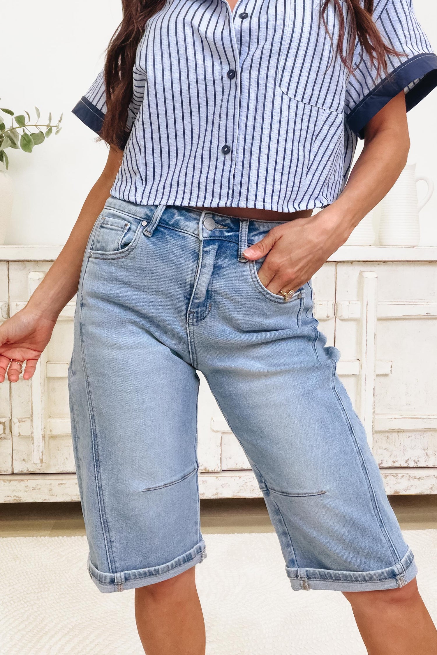 On Repeat By Risen -  Barrel Light Denim Jorts