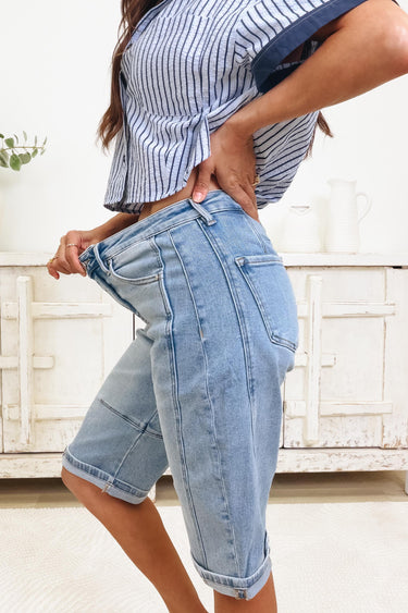 On Repeat By Risen -  Barrel Light Denim Jorts