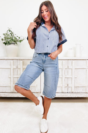 On Repeat By Risen -  Barrel Light Denim Jorts