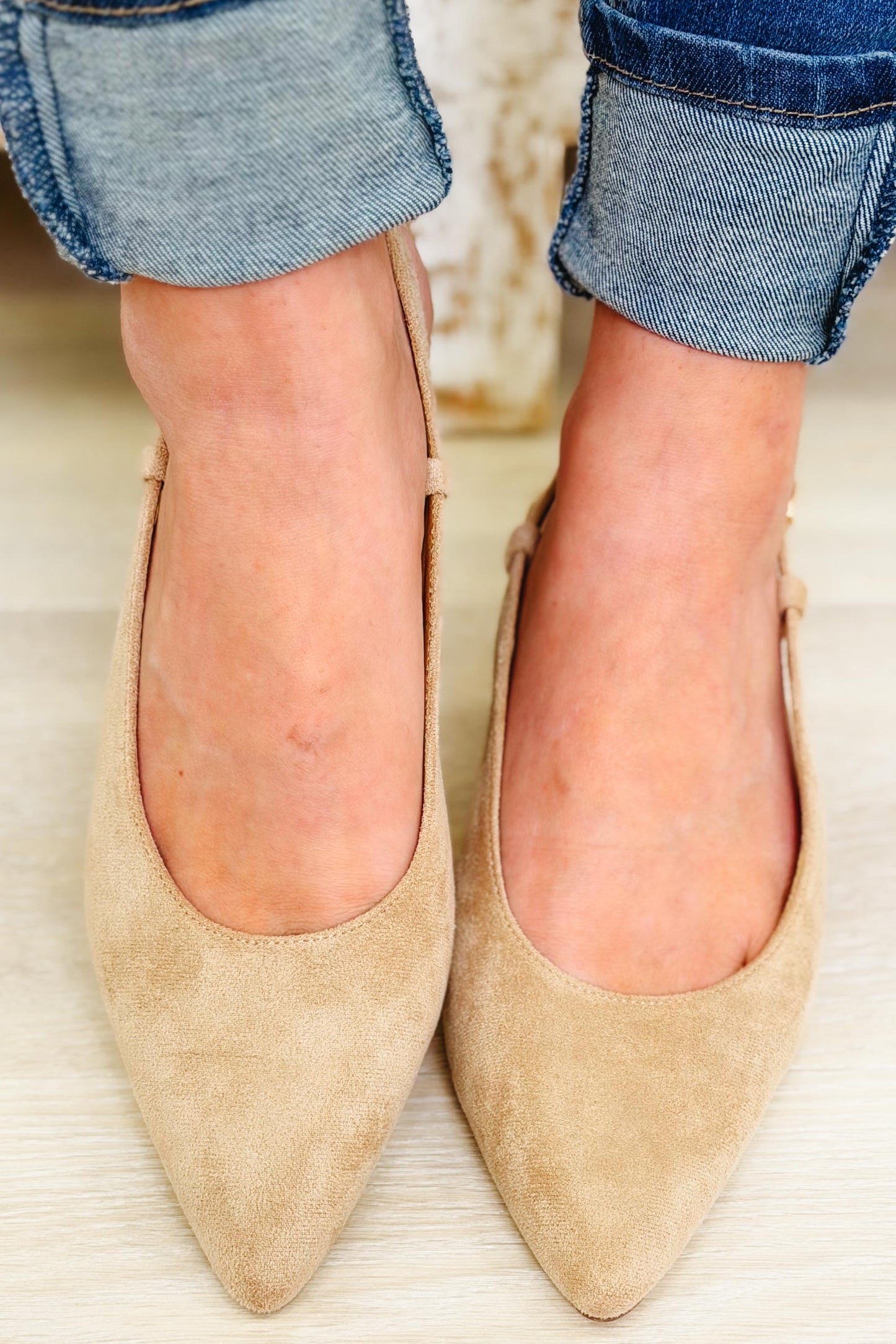 Kitty Suede Slingback Heels - Beige