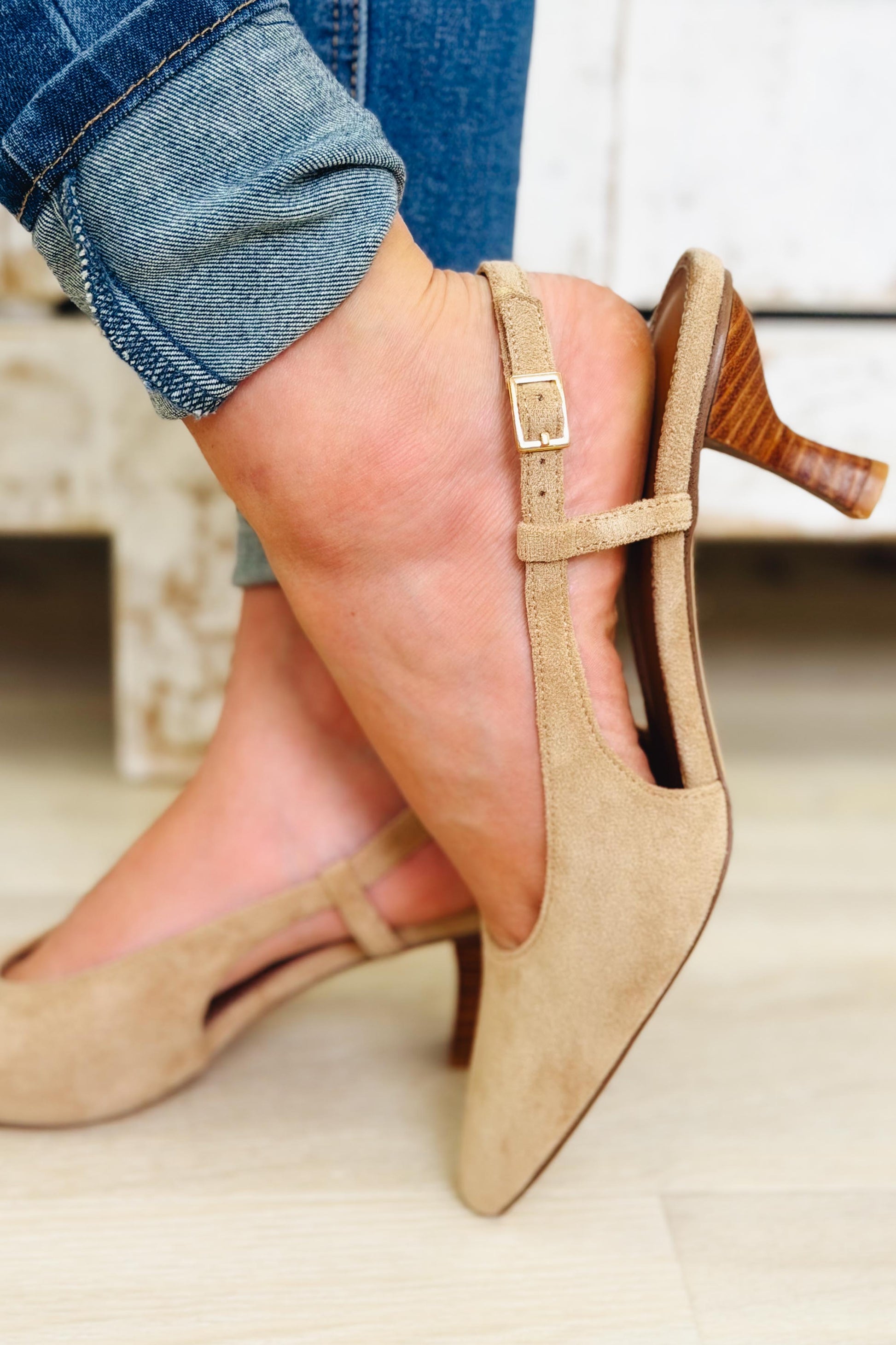 Kitty Suede Slingback Heels - Beige