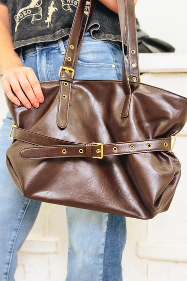 Buckle Down Faux Leather Belted Shopper Bag - 2 Colors!