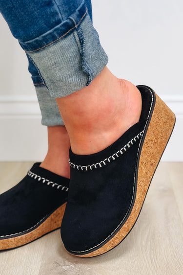 Seeya Cozy Suede Cork Wedge - Black