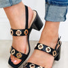 Malia Gold Embellish Block Heels - Black