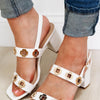 Malia Gold Embellish Block Heels - White