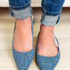 Assert Eyelet Embroidery Pointed Toe Slingback Shoes - Blue Denim