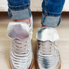 Modern Metallic Lace Up Sneakers - Silver
