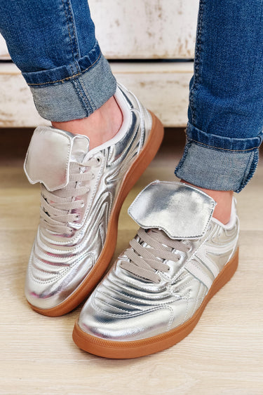 Modern Metallic Lace Up Sneakers - Silver