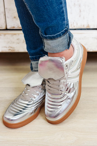 Modern Metallic Lace Up Sneakers - Silver