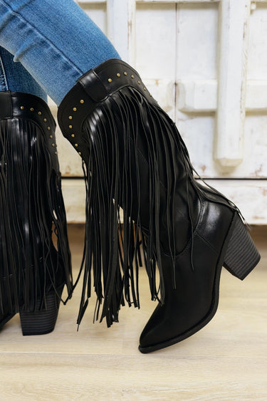 Cattle Fringe Western Boots - Black