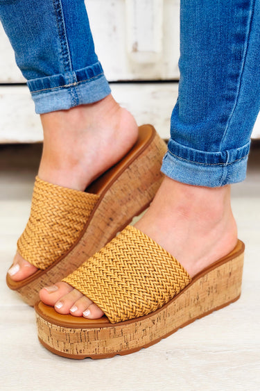 Earnest Braided Cork Platform Sandals - Tan