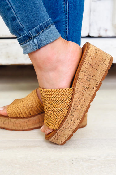 Earnest Braided Cork Platform Sandals - Tan