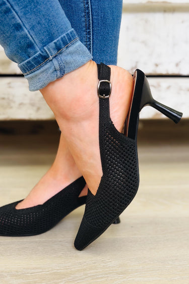 Viva Mesh Slingback Kitten Heels - Black