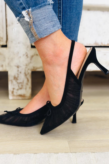 Stephy Bow Mesh Heels - Black