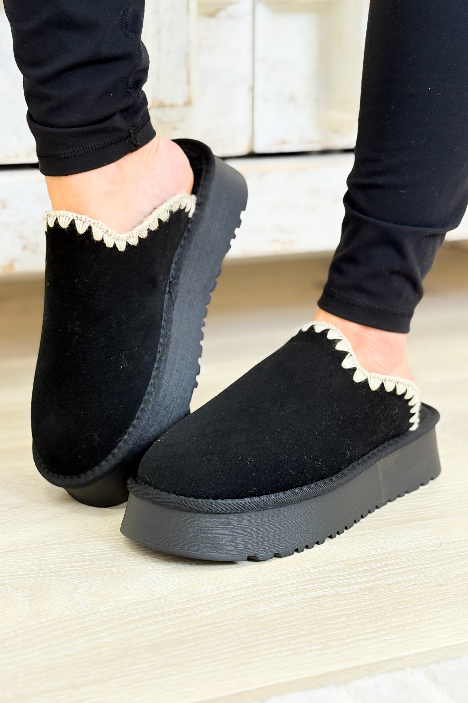 Biscotti Sherpa Platform Slip Ons - Black