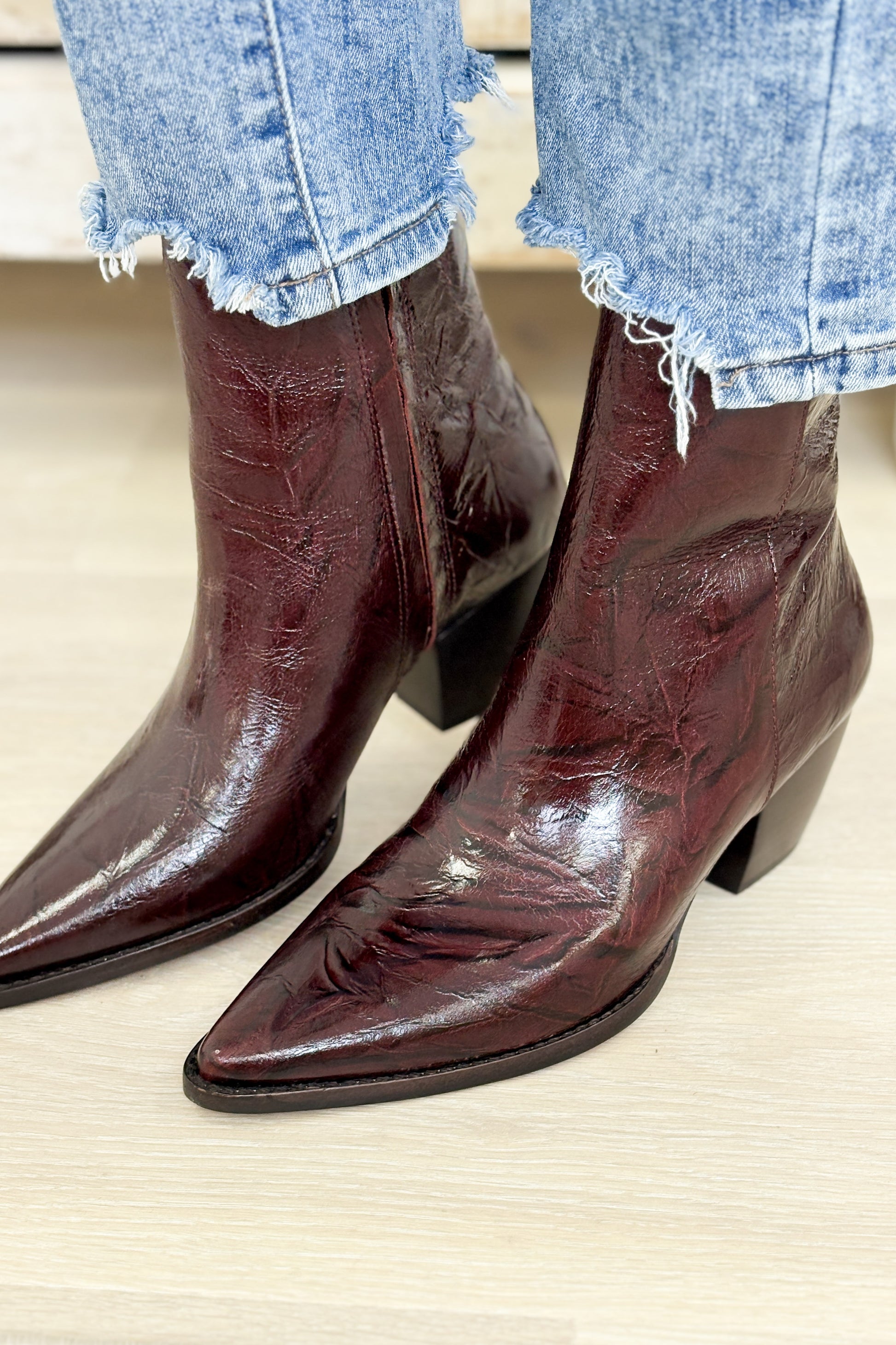 Caty Anklet Booties - Burgundy Crinkle