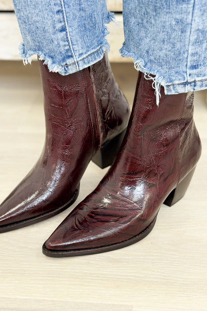 Caty Anklet Booties - Burgundy Crinkle