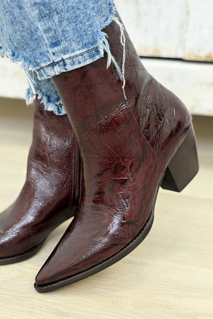Caty Anklet Booties - Burgundy Crinkle