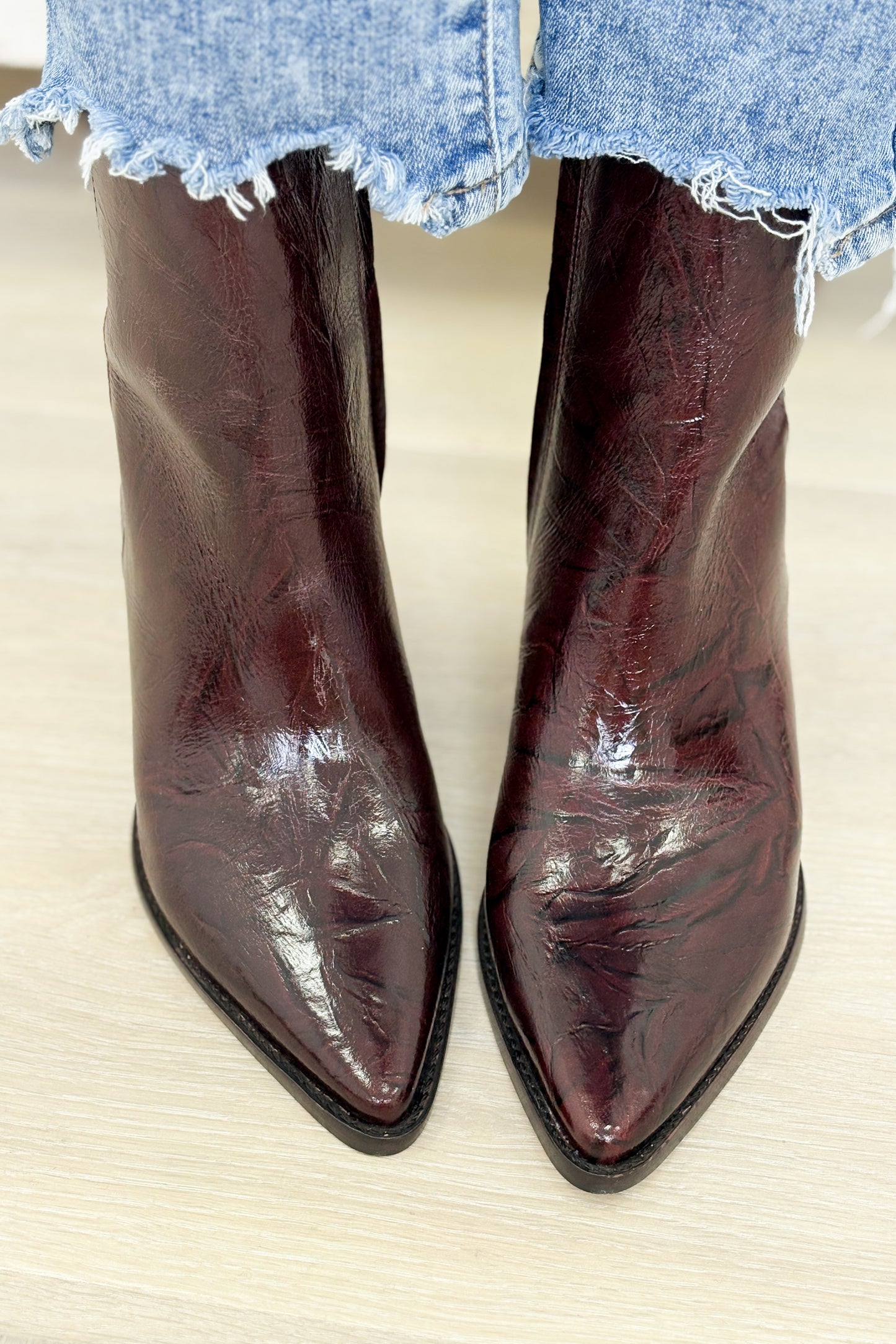 Caty Anklet Booties - Burgundy Crinkle