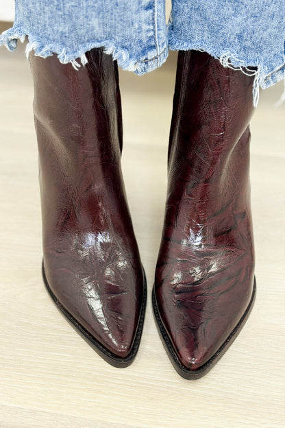 Caty Anklet Booties - Burgundy Crinkle