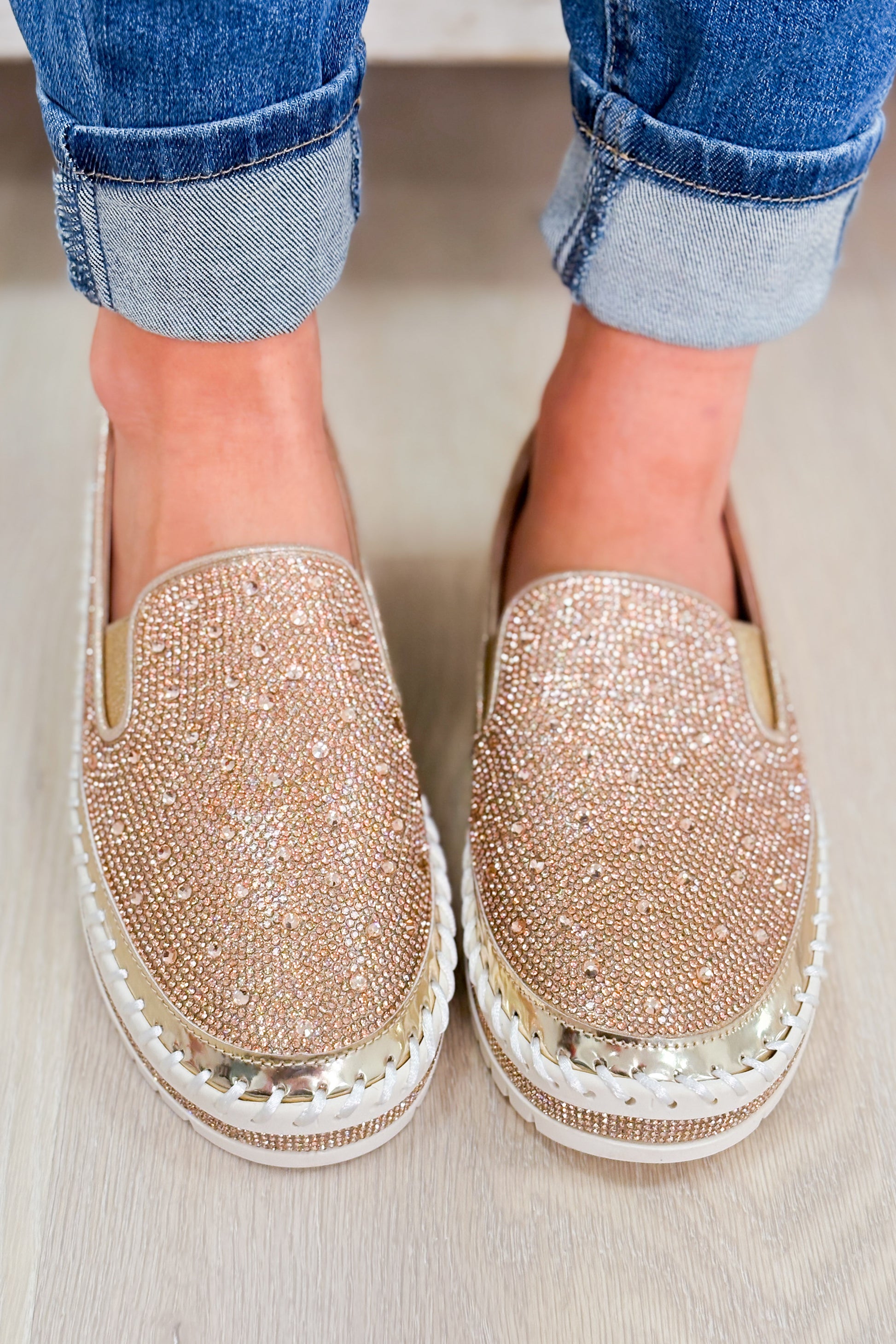 Brittany Slip On Rhinestone Sneakers - Rose Gold