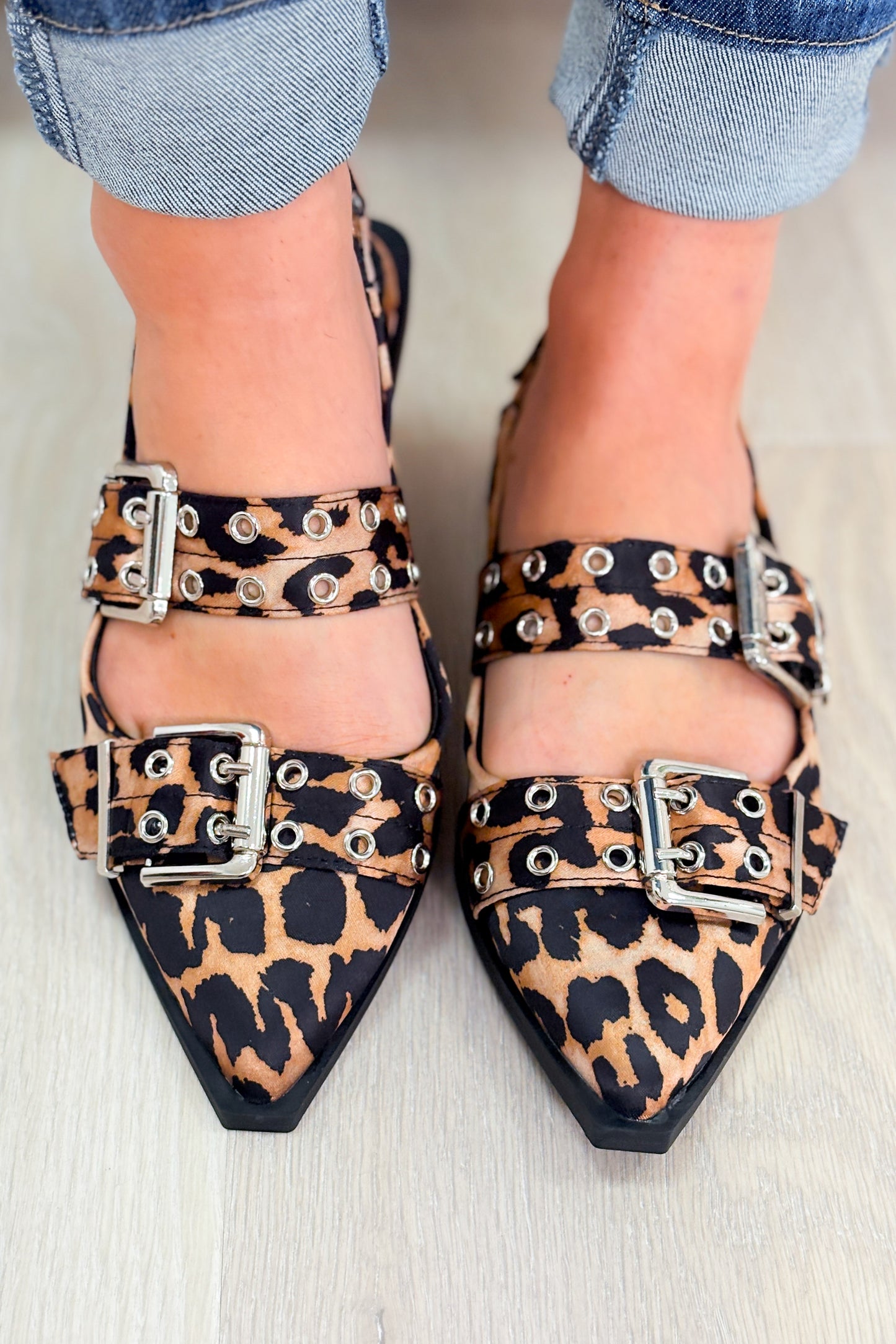 The Addison Double Buckle Flats - Leopard