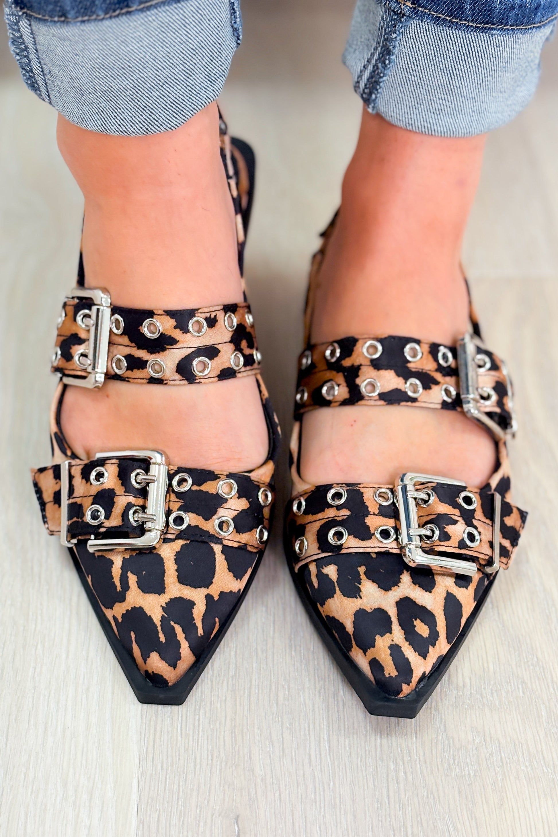 The Addison Double Buckle Flats - Leopard