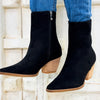 Arisa Pointed Toe Cowboy Block Heel Ankle Boots - Black