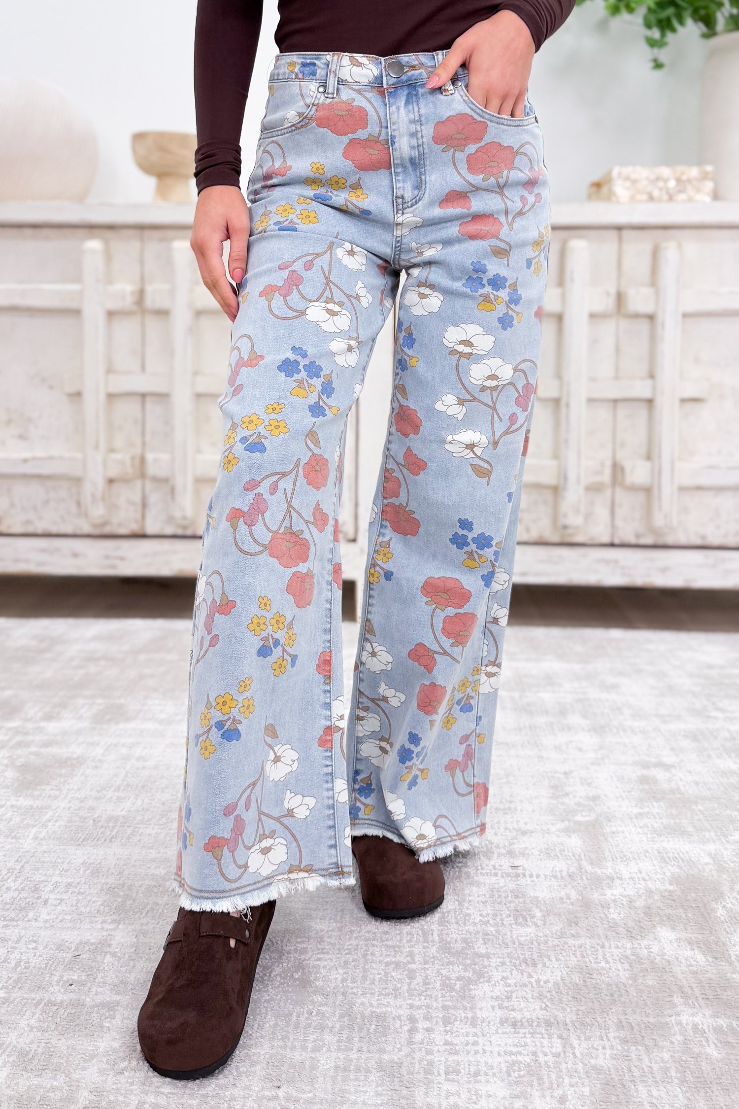 Bloomed With Love Straight Fit Jeans - Washed Denim