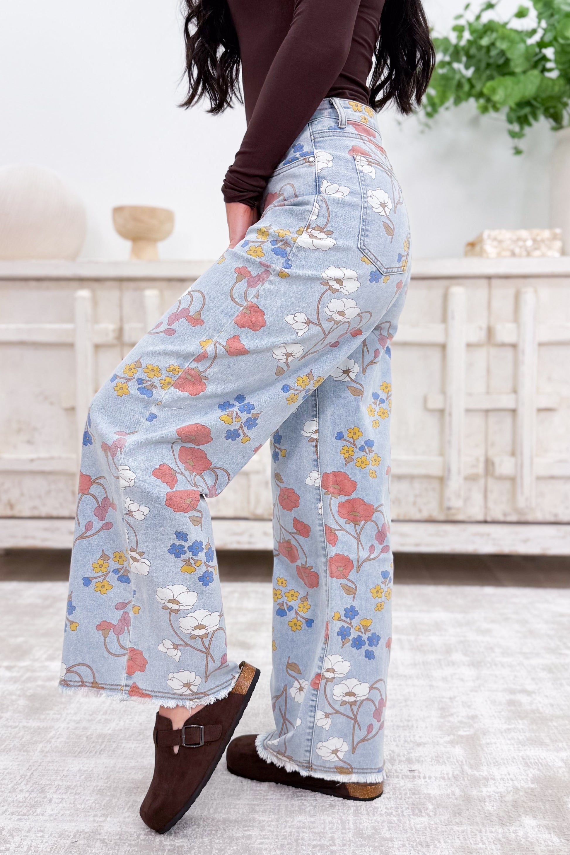 Bloomed With Love Straight Fit Jeans - Washed Denim