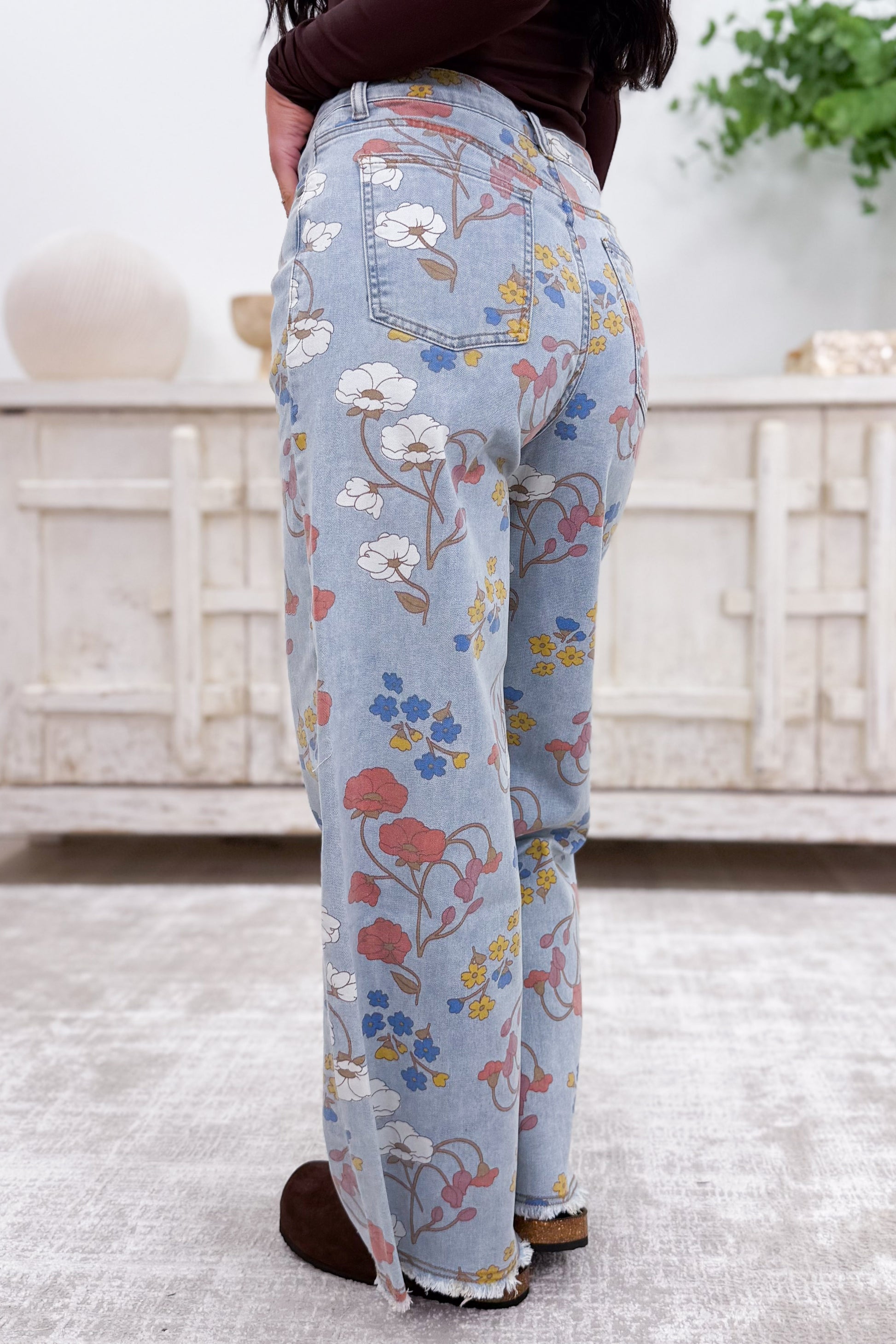 Bloomed With Love Straight Fit Jeans - Washed Denim