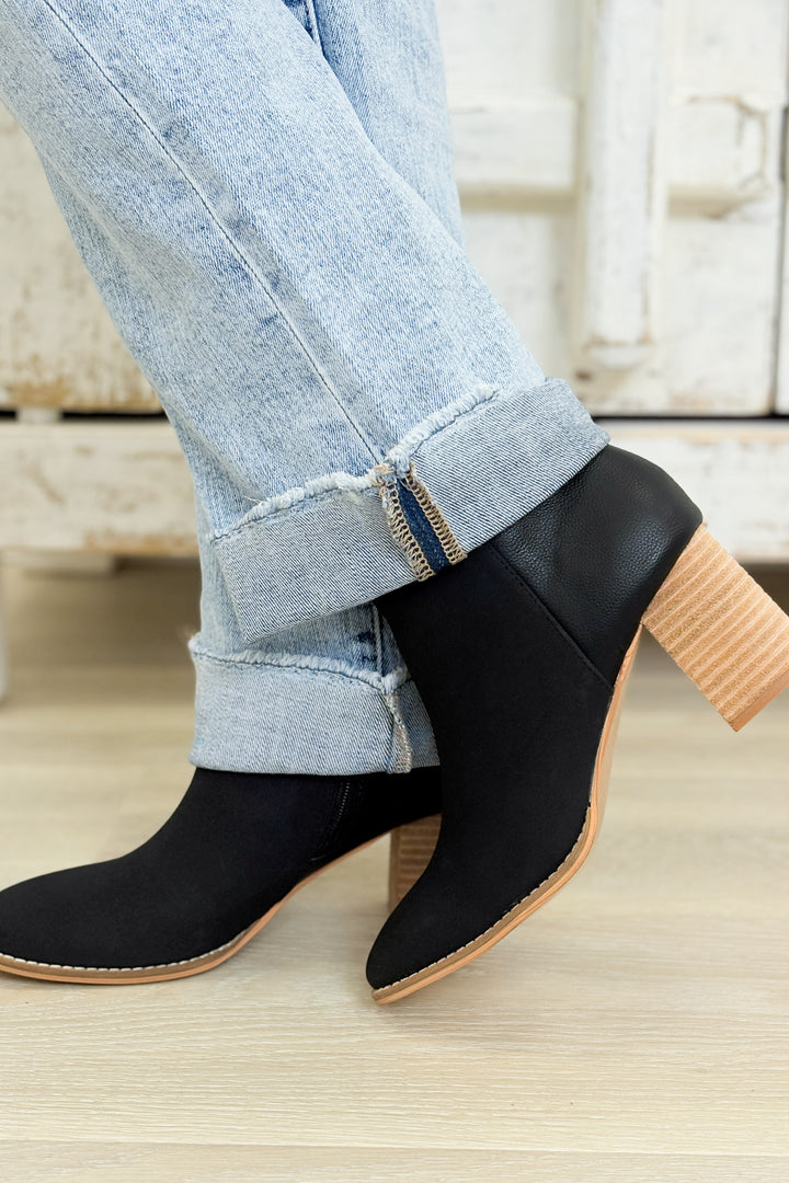 Jennifer Two Tone Semi Square Toe Ankle Boots - Black