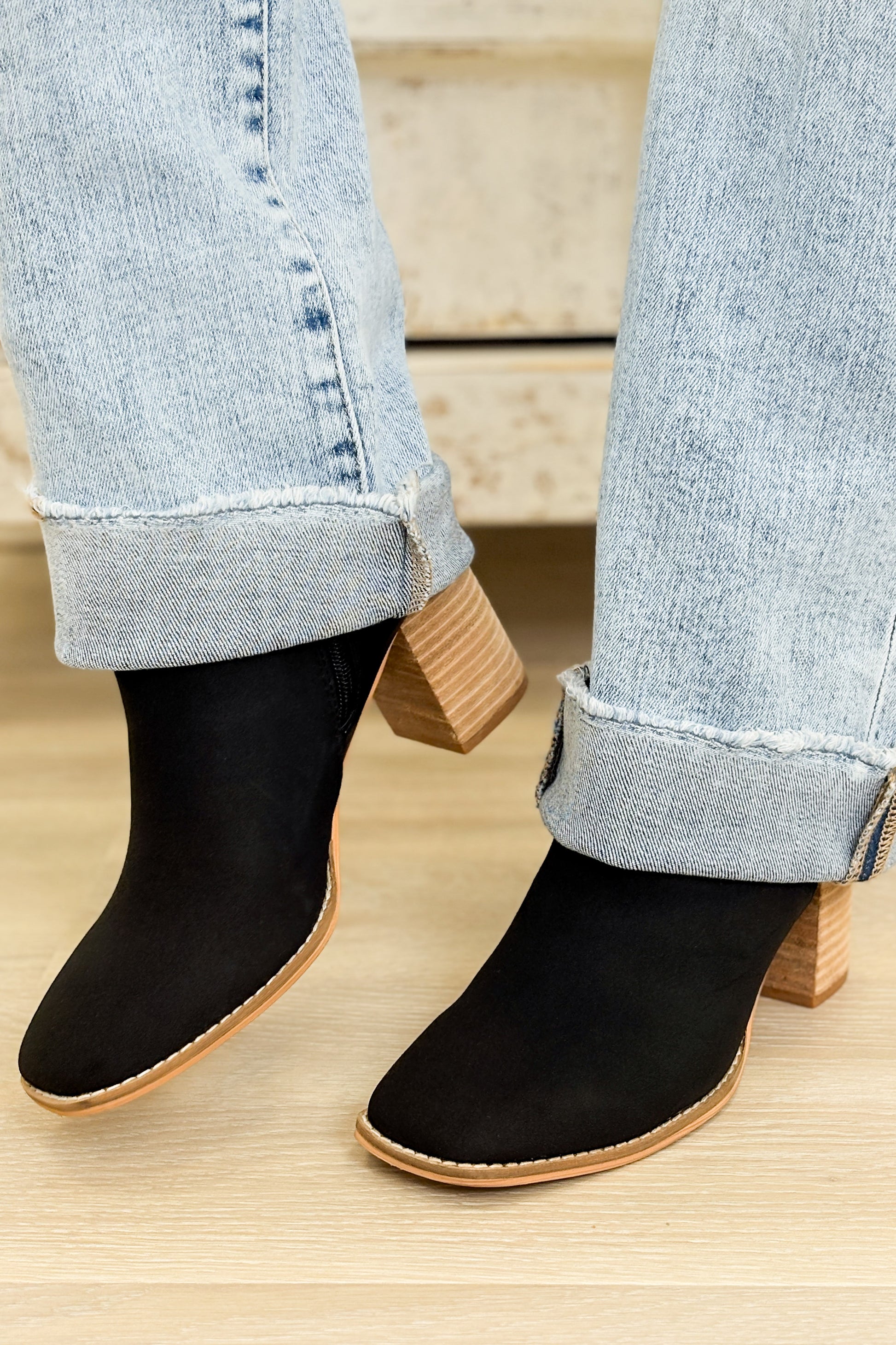 Jennifer Two Tone Semi Square Toe Ankle Boots - Black
