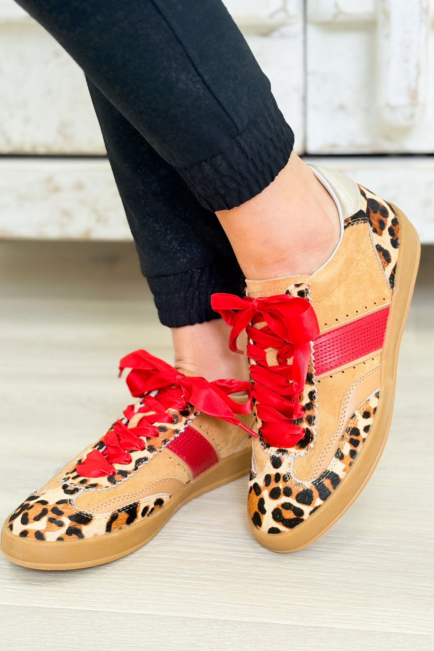 Dixie Side Strap Sneakers - Leopard Red