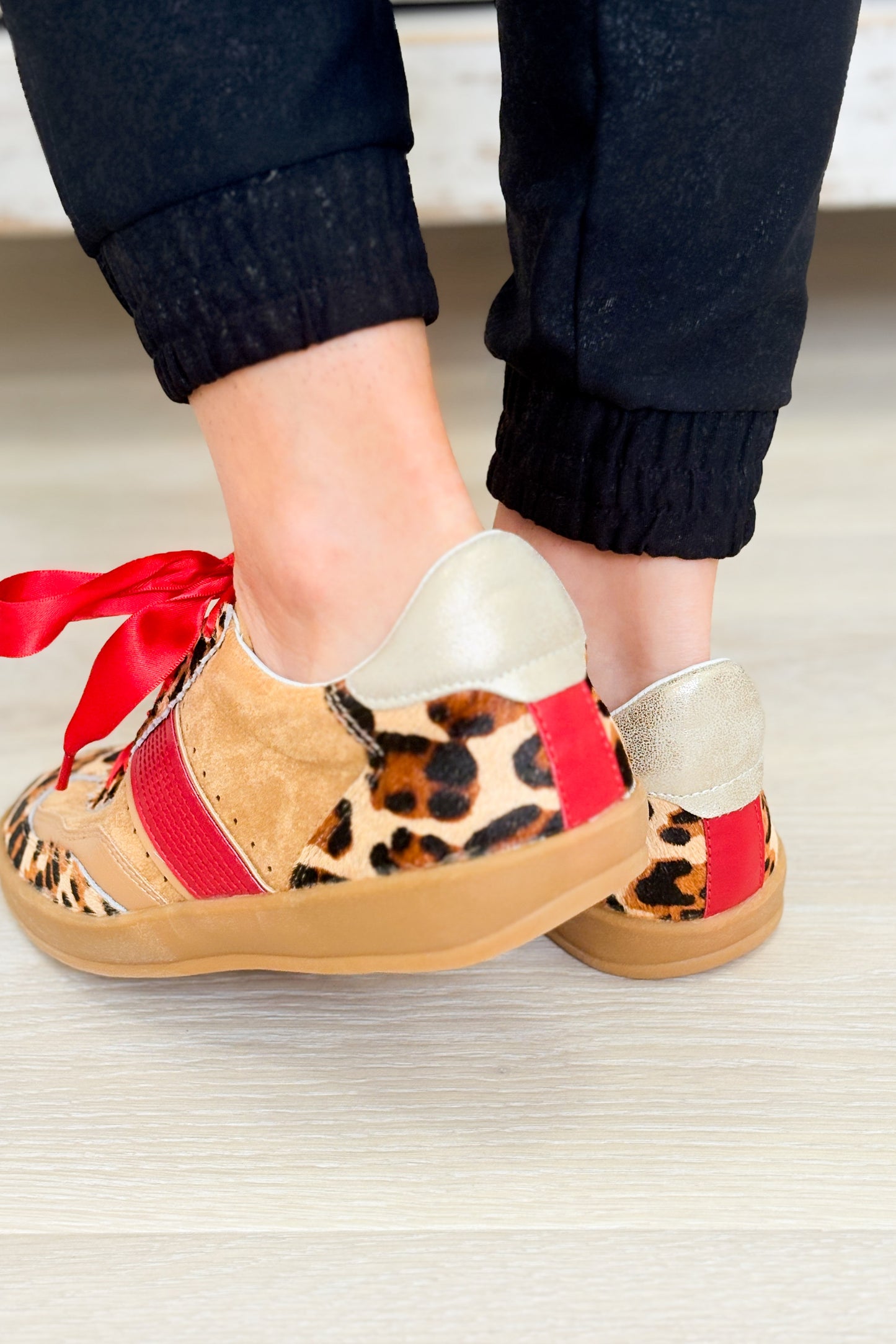 Dixie Side Strap Sneakers - Leopard Red