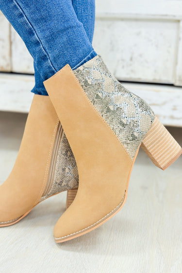 Jennifer Two Tone Semi Square Toe Ankle Boots - Camel Python
