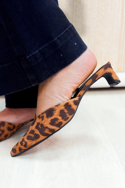 Adina Pointed Toe Mule Heels - Leopard