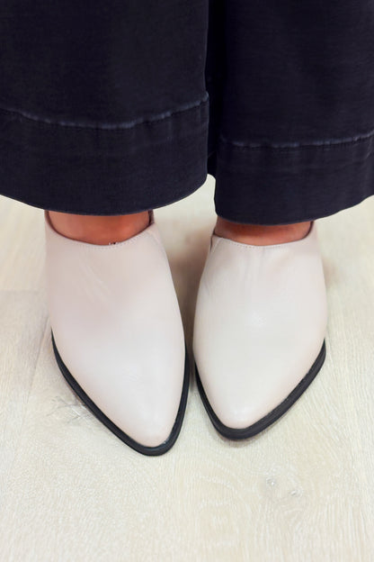 Gina Pointed Black Heel Mules - Bone