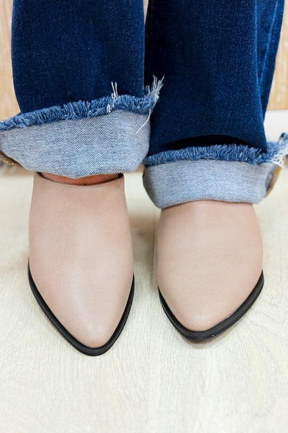 Gina Pointed Block Heel Mules - Taupe
