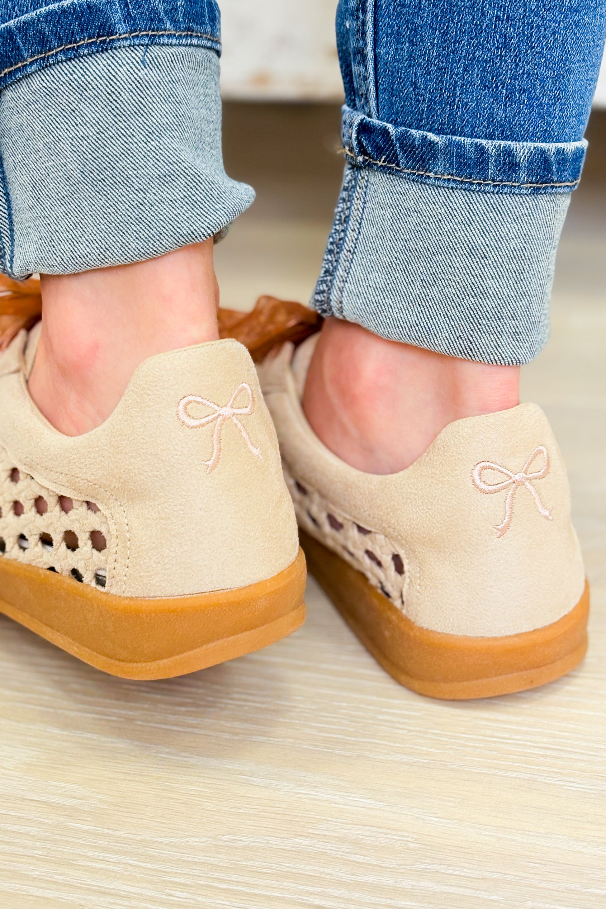 Giselle Suede Woven Sneakers - Beige