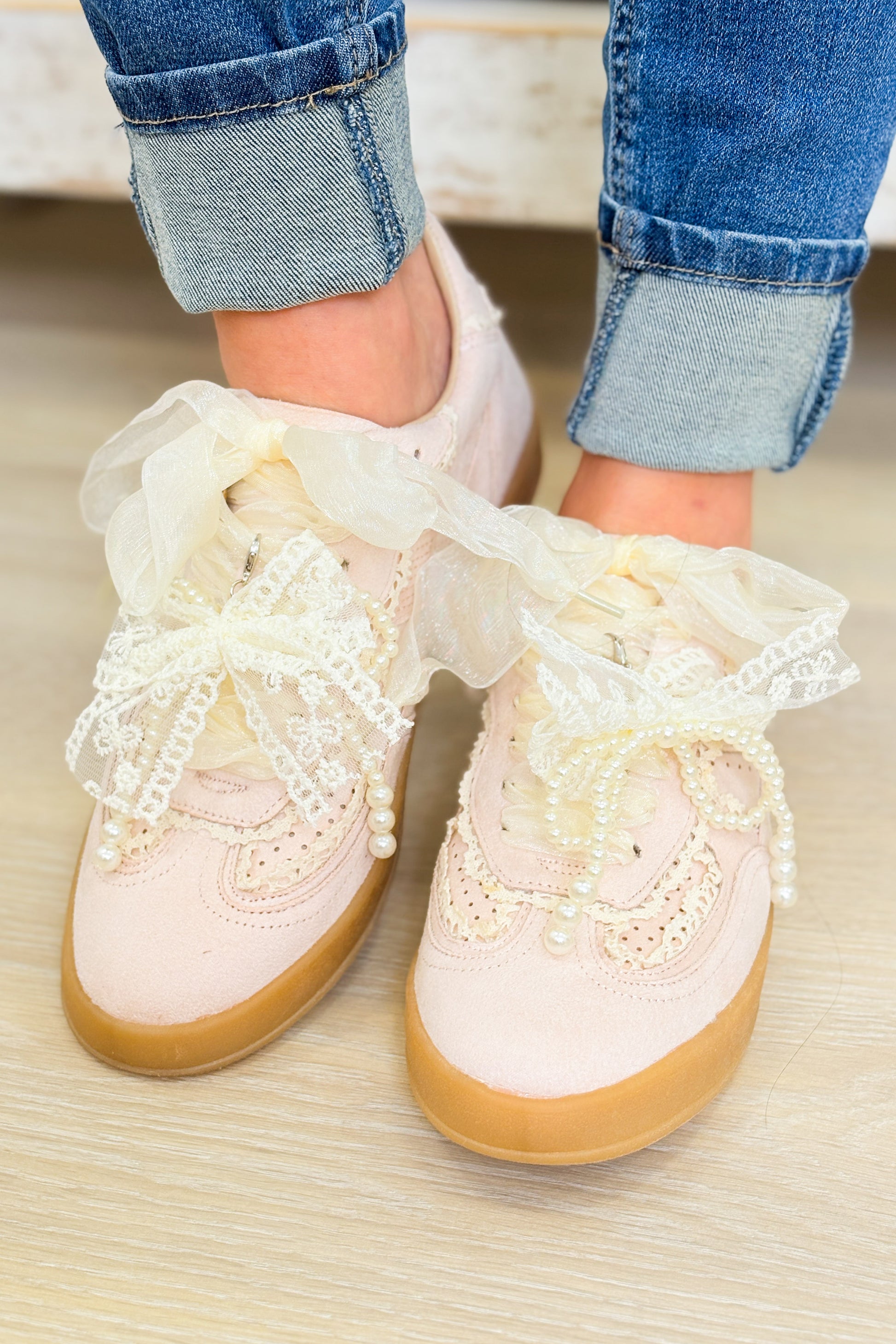 Eleanor Lace Trim Sneakers - Pink
