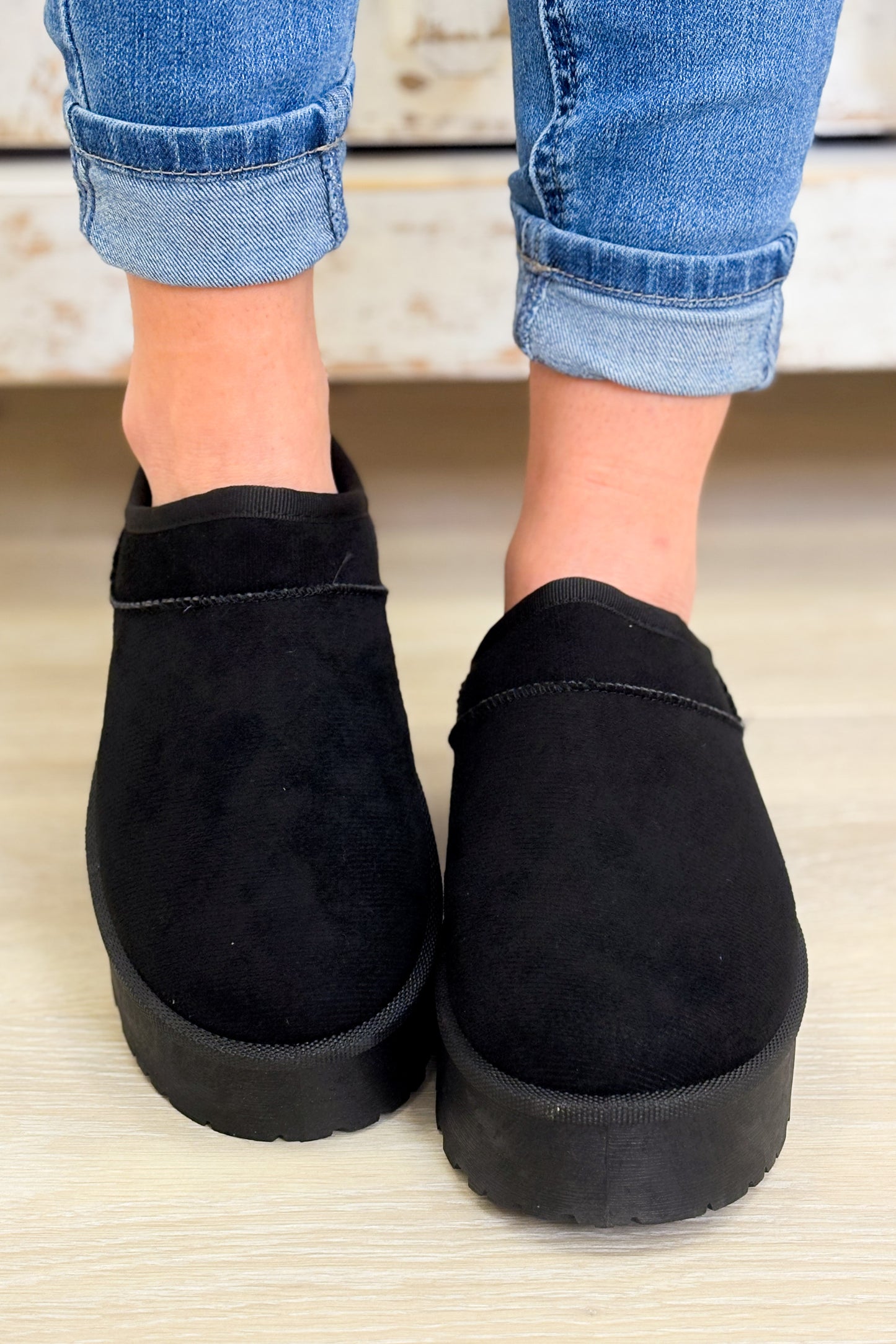 Inspired Solid Slip On Platform Shoes - Black