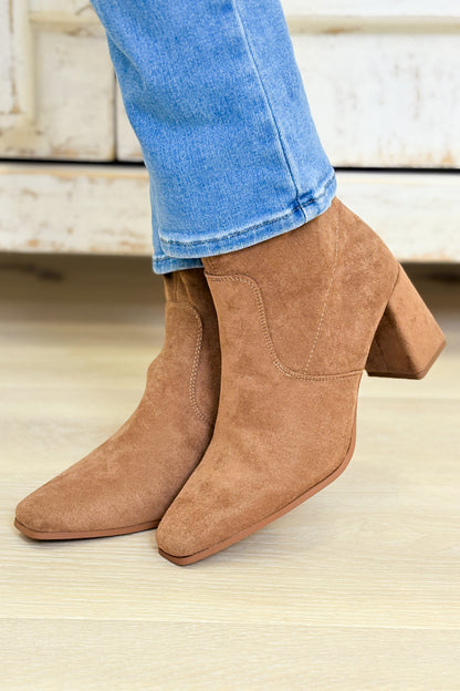 Cachet Suede Block Heel Ankle Booties - Taupe