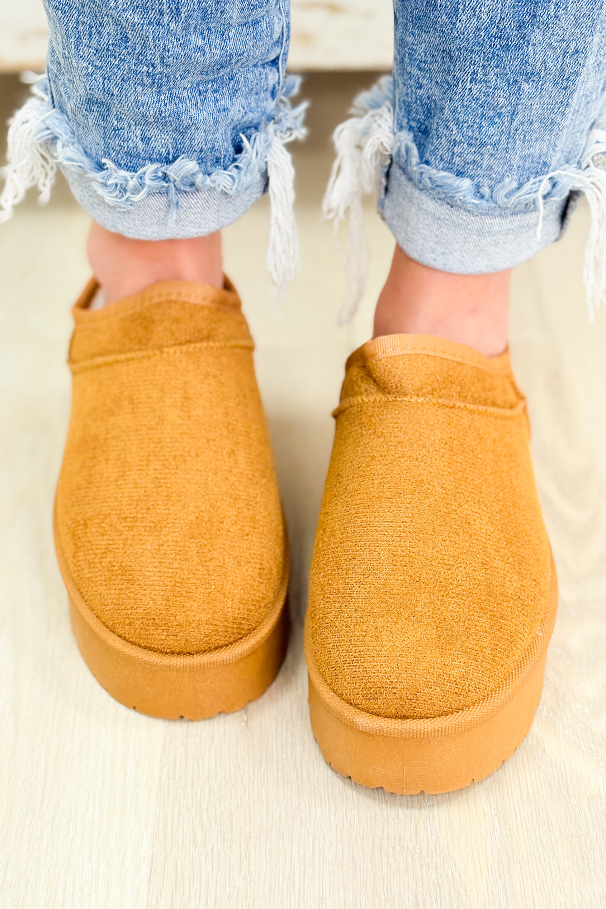 Inspired Solid Slip On Platform Shoes - Tan