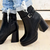 Dover Buckle Platform Booties - Black