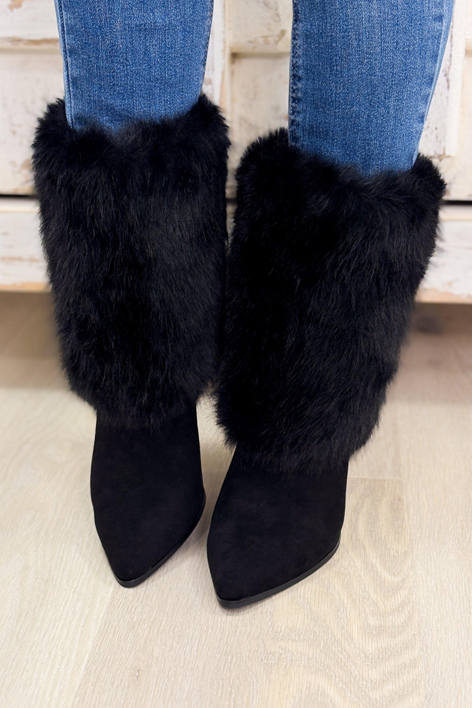 Sharen Fur Pointed Toe Heels - Black
