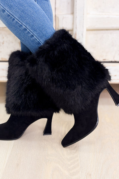 Sharen Fur Pointed Toe Heels - Black