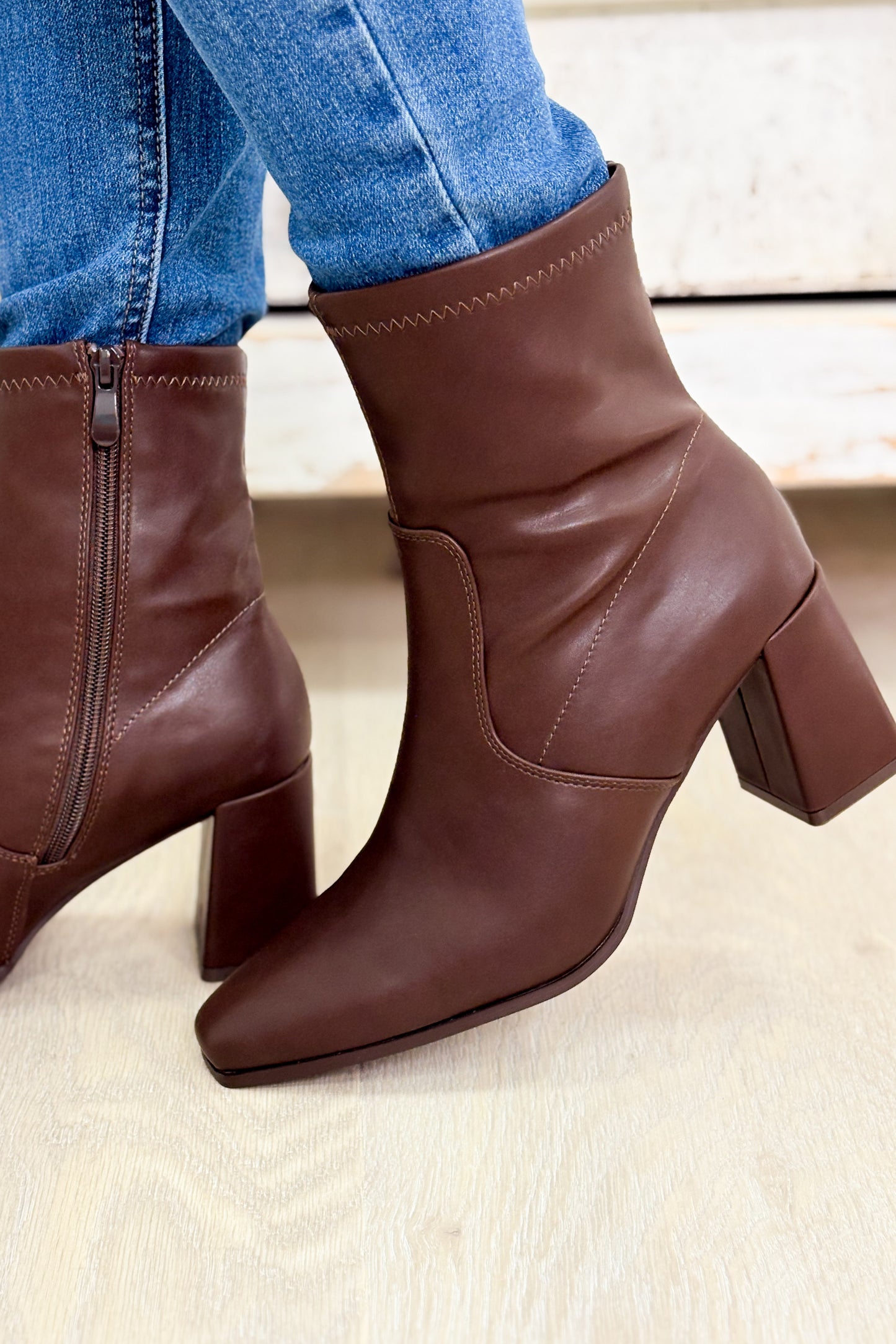 Cachet Block Heel Ankle Booties - Brown