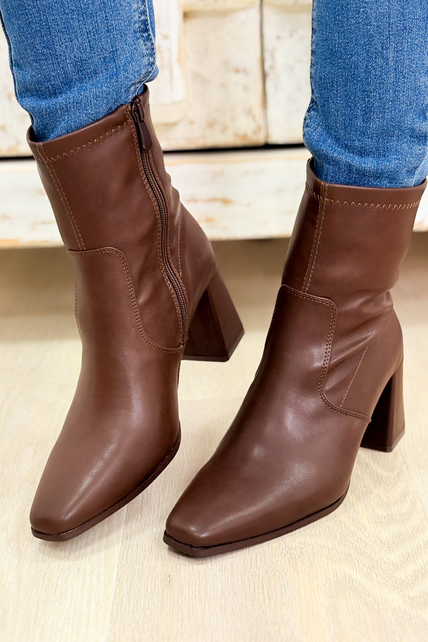 Cachet Block Heel Ankle Booties - Brown