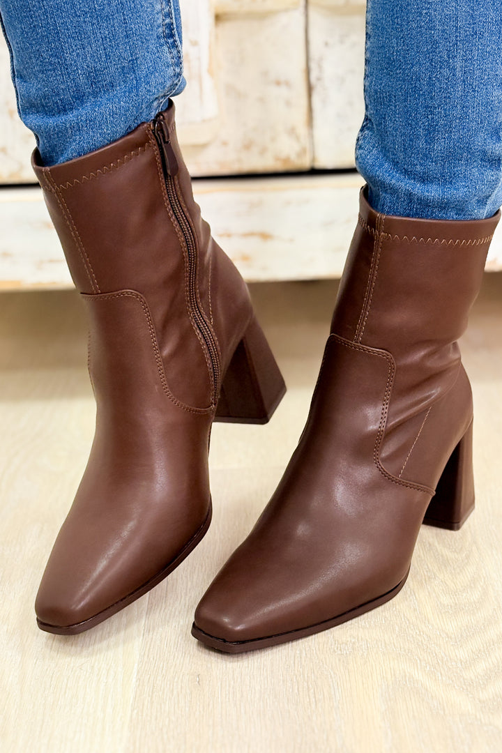 Cachet Block Heel Ankle Booties - Brown